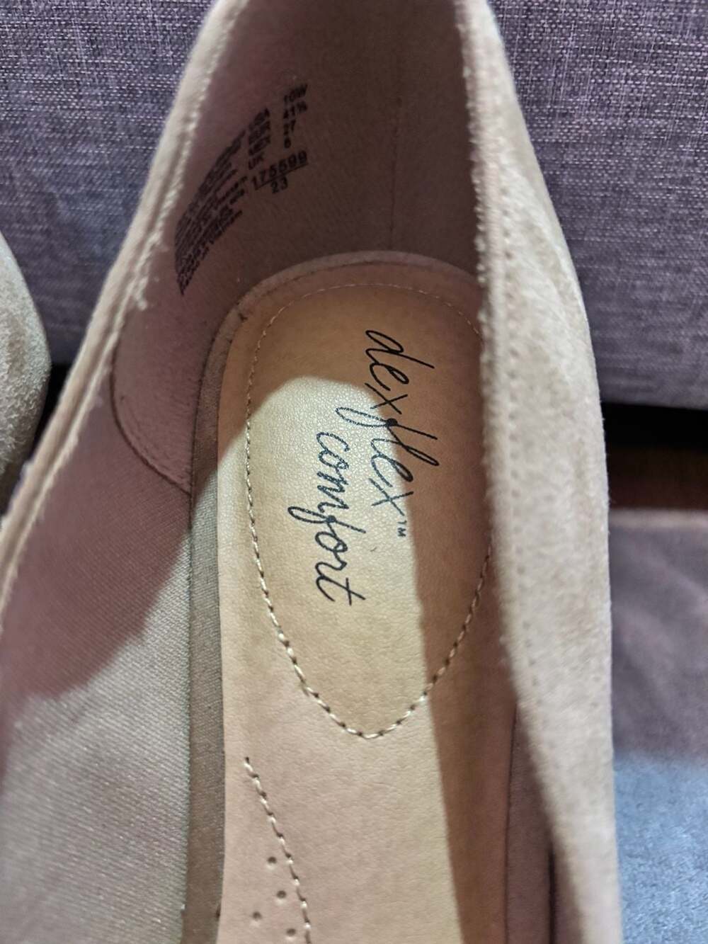 Dexflex Comfort Tan Suede Peep Toe Wedges with Memory Foam 10 - Picture 2 of 6